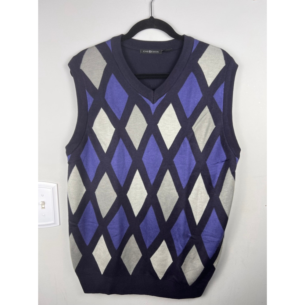Chereskin Men’s Sweater Vest – XL – Diamond Argyle– Retro Y2K Prep –